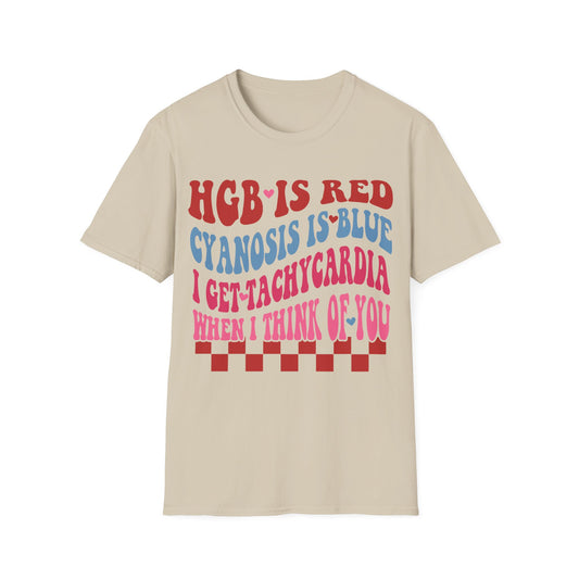 Funny Medical Humor Unisex T-Shirt - "Hgb is Red, Cyanosis is Blue"