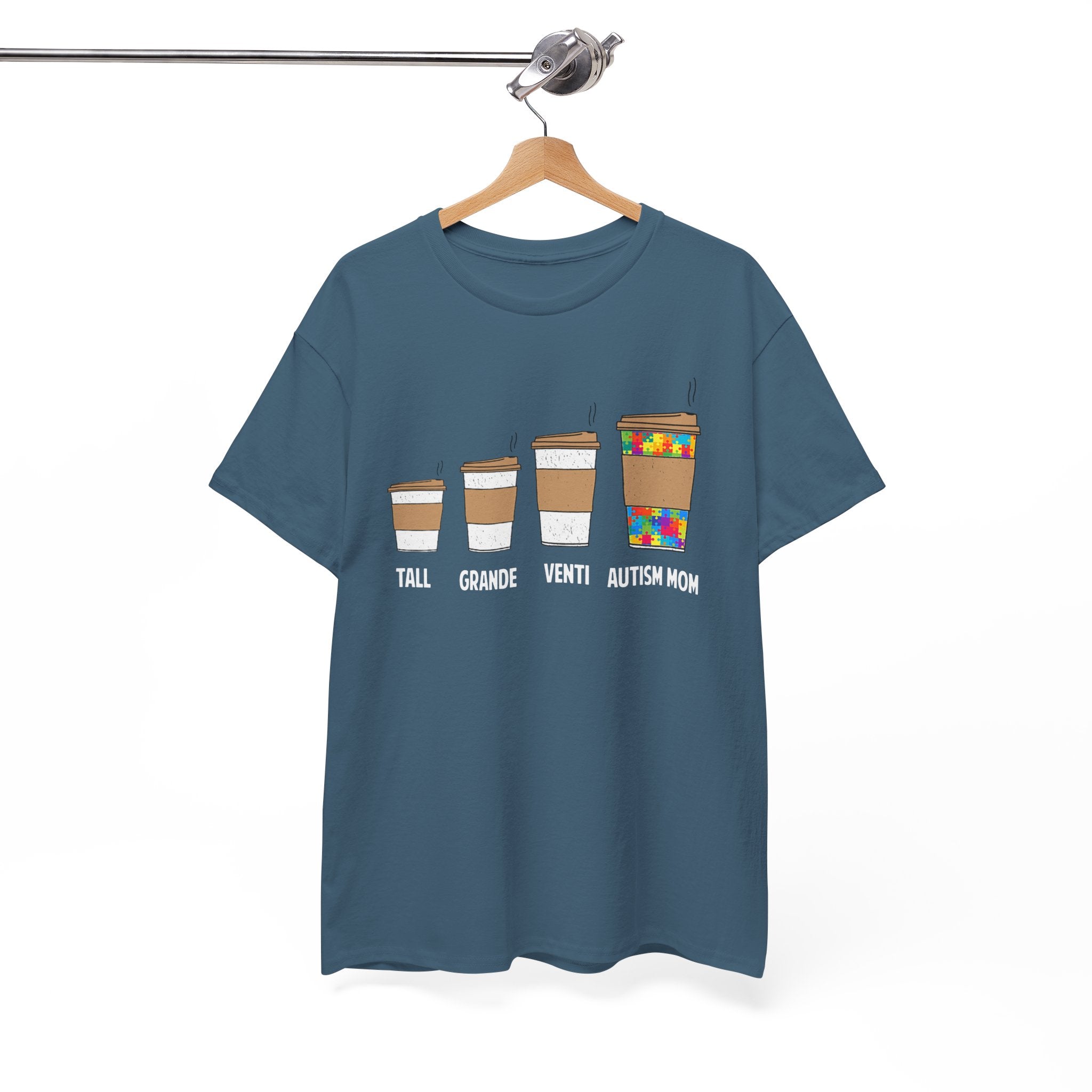 Autism Mom Coffee Sizes T-Shirt — Tall, Grande, Venti, Autism Mom Graphic Tee