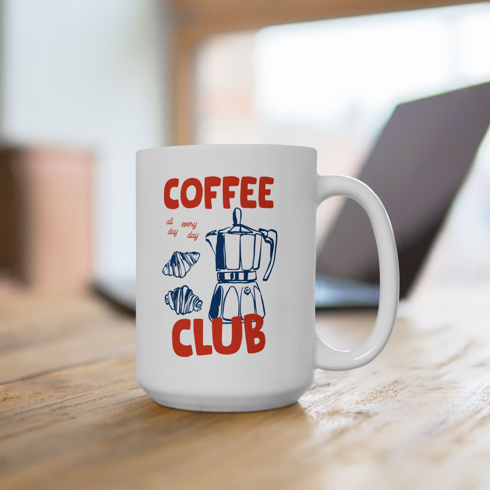 Coffee Club Ceramic Mug — Retro Coffee Pot Design (11oz, 15oz)