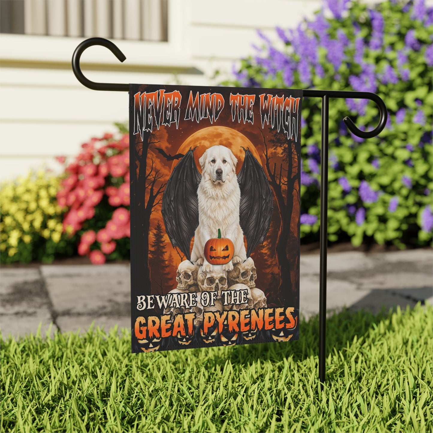 Halloween Garden Banner, Spooky Home Decor, Great Pyrenees Flag, Fall Outdoor Decoration, Autumn Yard Sign