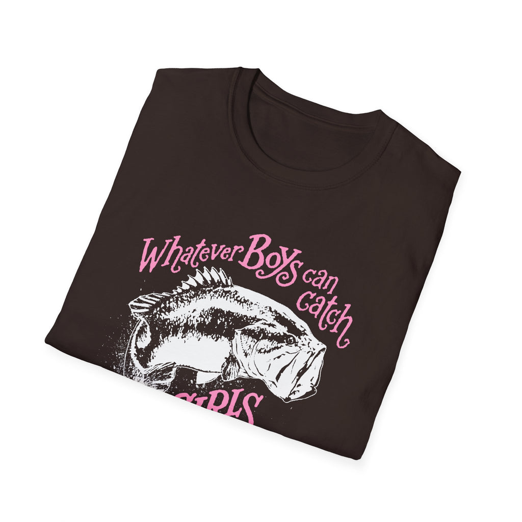 Girls Can Catch Bigger T-Shirt - Fishing Statement Tee for Women