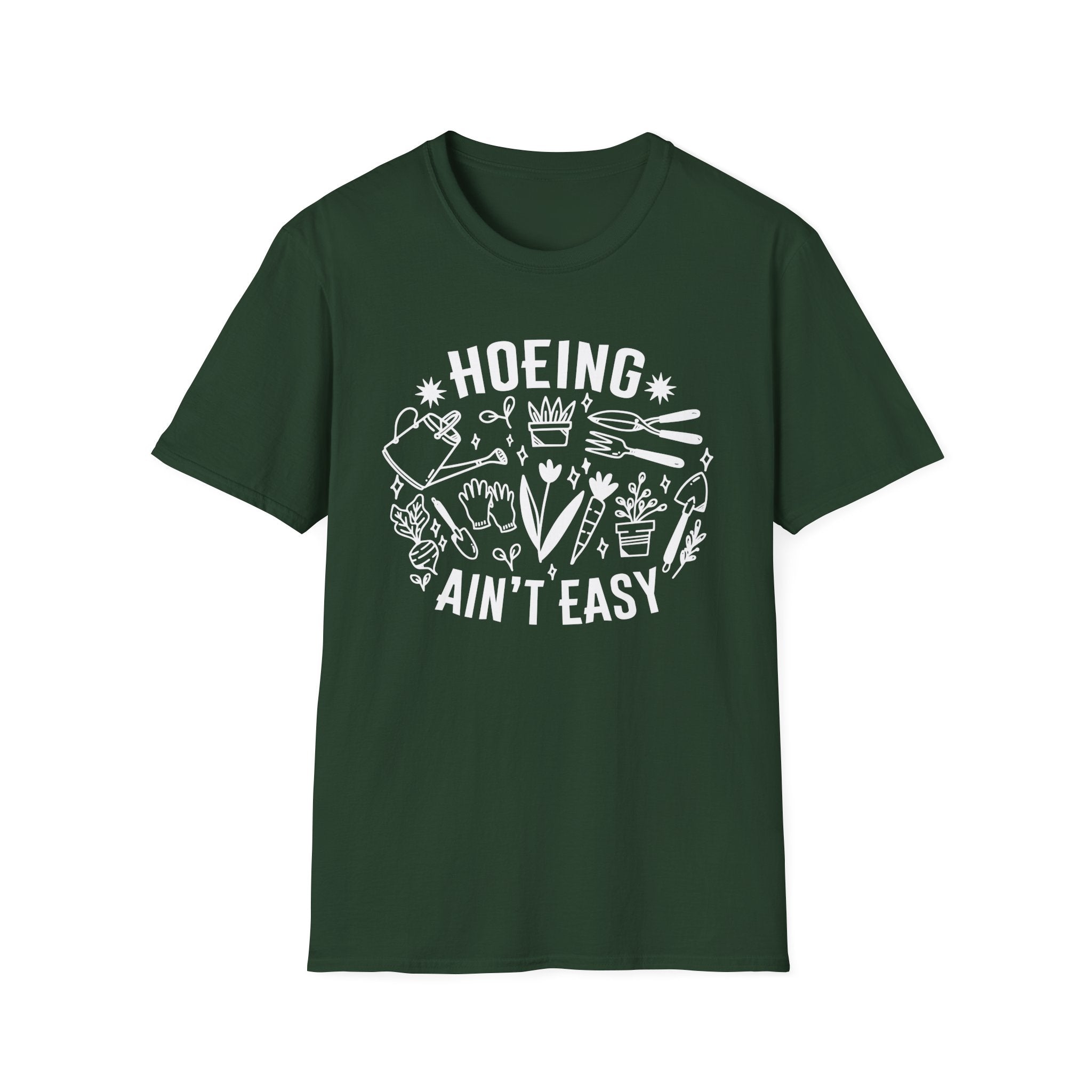 Hoeing Ain't Easy Unisex Softstyle T-Shirt, Gardening Tee, Funny Farm Shirt, Plant Lover Gift, Casual Everyday Wear