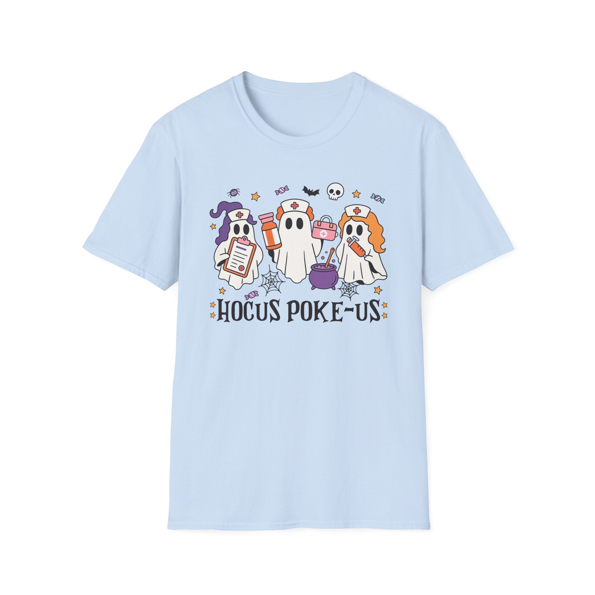Hocus Poke-us Ghost T-Shirt, Unisex Softstyle Tee, Spooky Shirt for Fall Celebrations