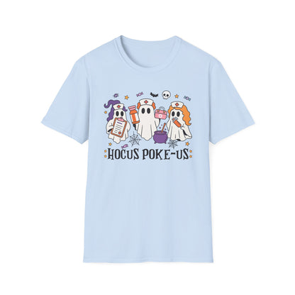 Hocus Poke-us Ghost T-Shirt, Unisex Softstyle Tee, Spooky Shirt for Fall Celebrations