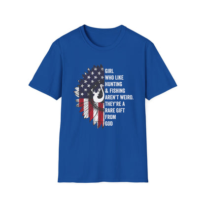 Unisex Softstyle T-Shirt - "Girl Who Likes Hunting & Fishing Aren't Weird" - Perfect for Outdoor Enthusiasts