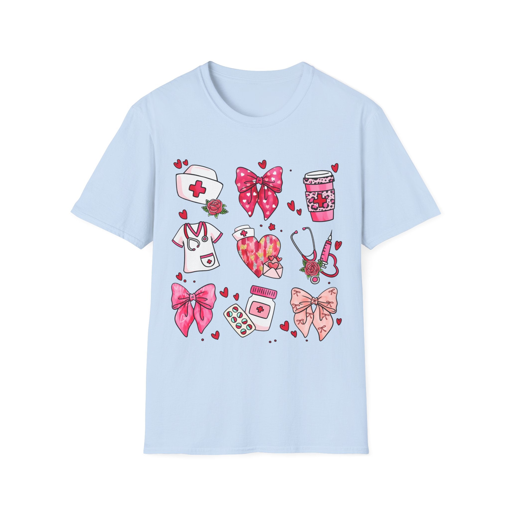 Nurse Love Unisex Softstyle T-Shirt - Heart & Bow Design for Healthcare Professionals