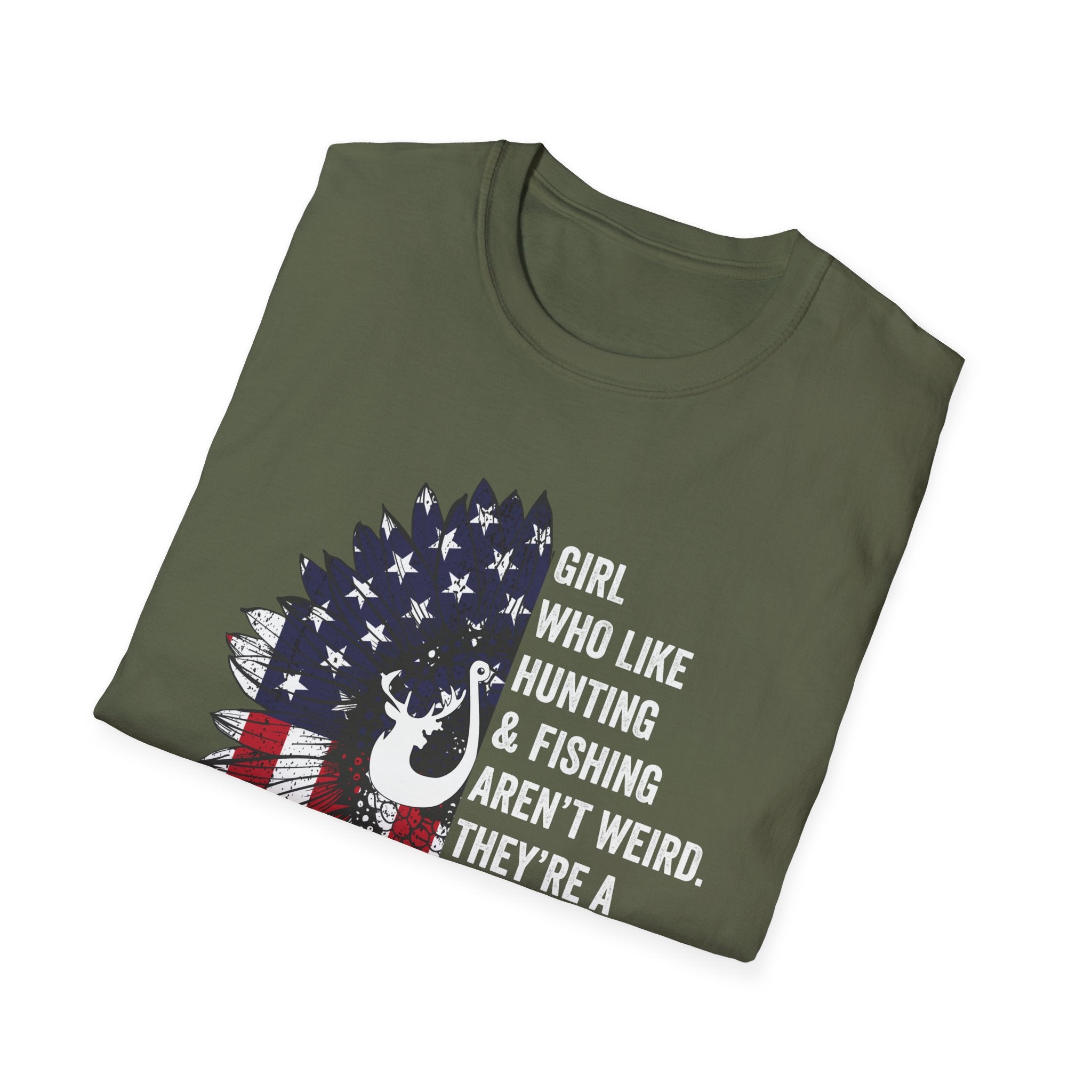 Unisex Softstyle T-Shirt - "Girl Who Likes Hunting & Fishing Aren't Weird" - Perfect for Outdoor Enthusiasts