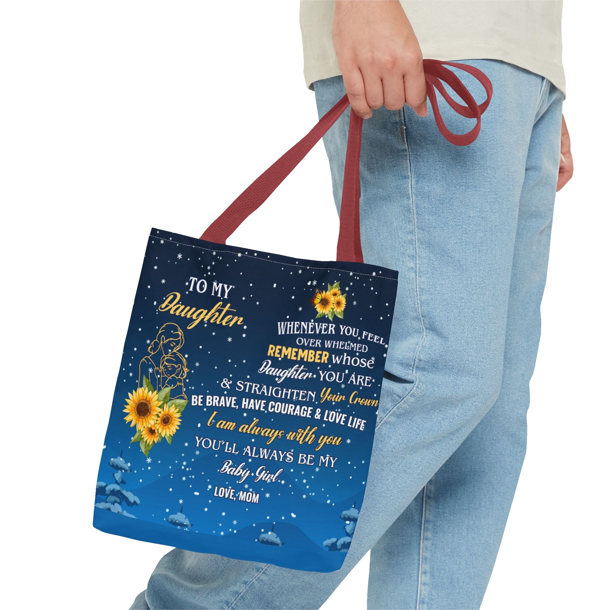 Heartfelt Sunflower Tote Bag for Daughters | Inspirational Gift | Birthday, Graduation, Mother's Day, Everyday Use, Floral Art