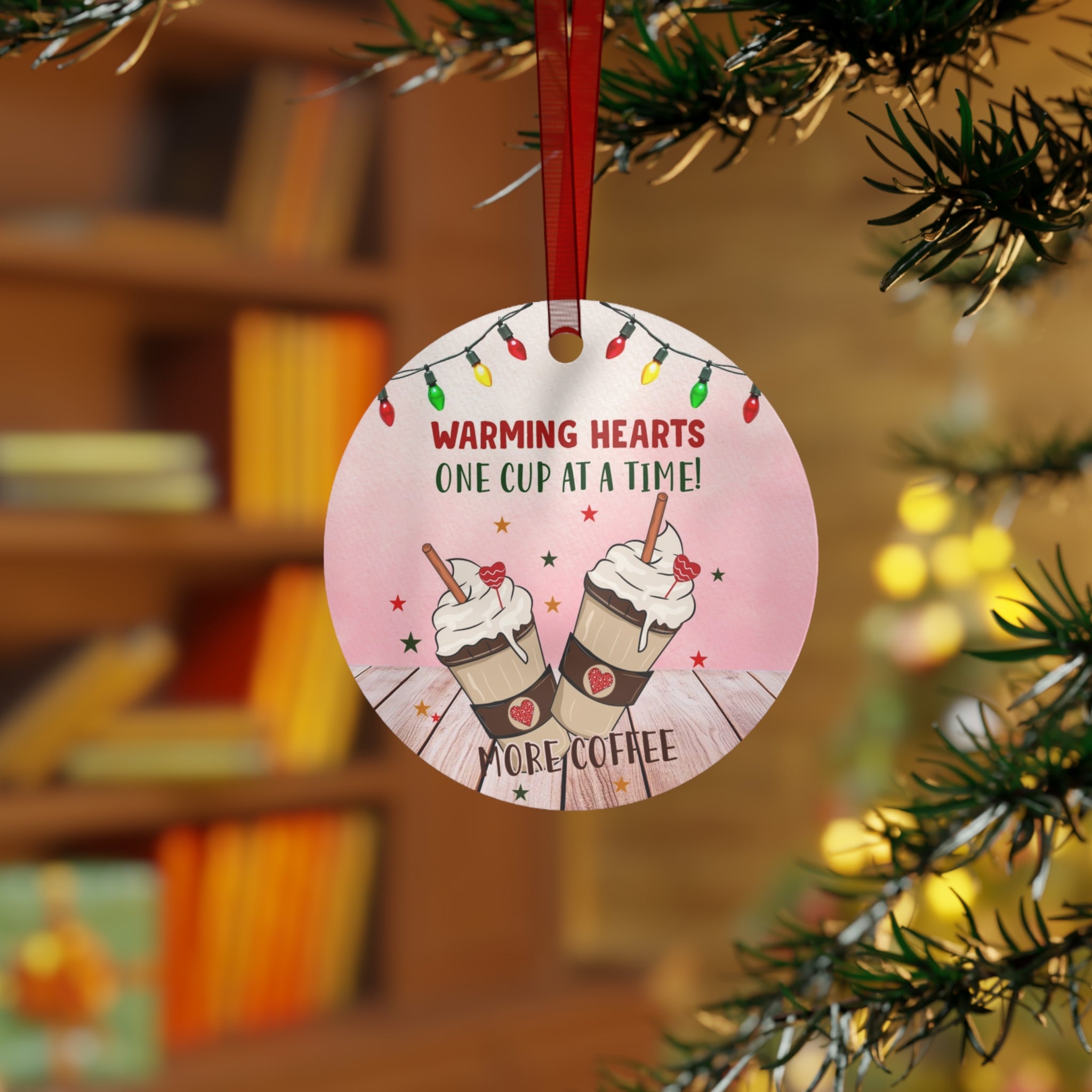 Festive Metal Ornaments for Coffee Lovers, Holiday Decor, Personalized Gifts, Tree Decorations, Warming Hearts Decor