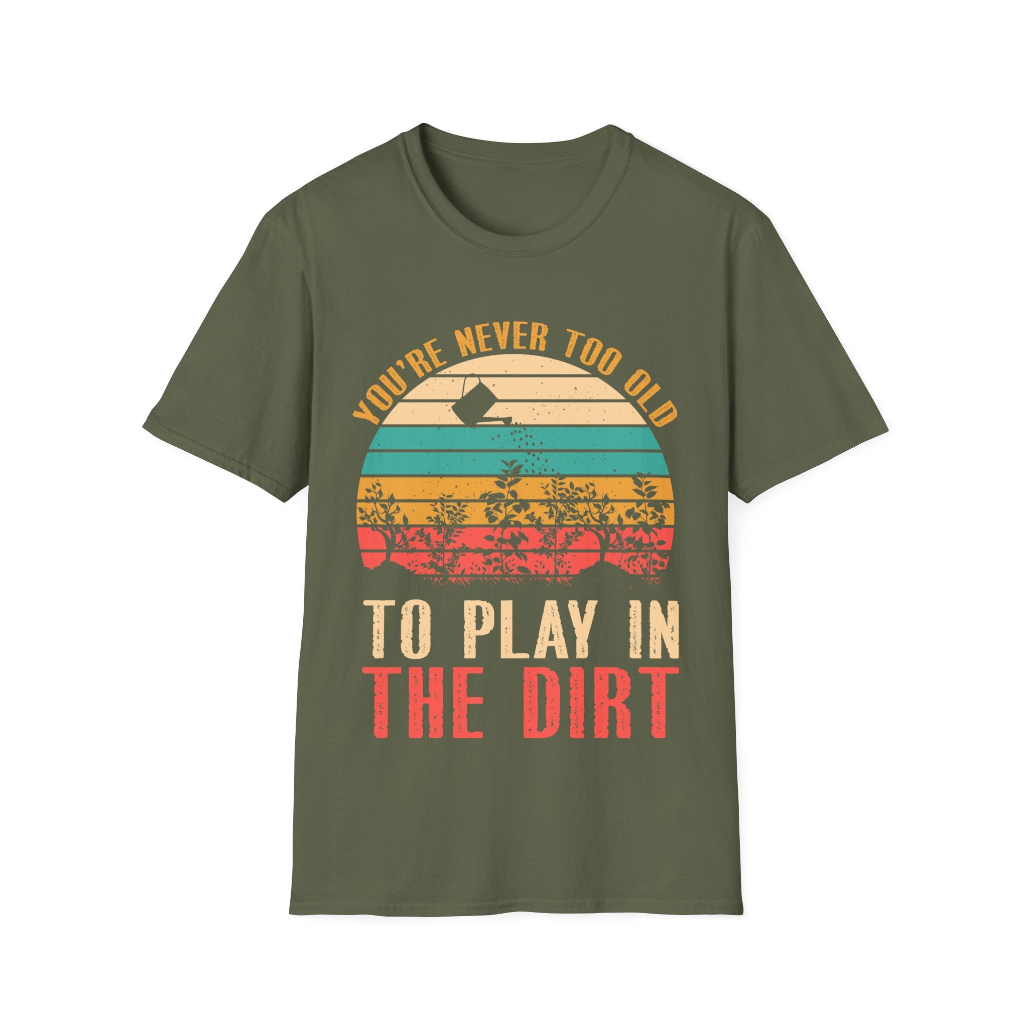 Vintage Play in the Dirt Unisex Softstyle T-Shirt - Fun Outdoor Gardening Tees for All Ages