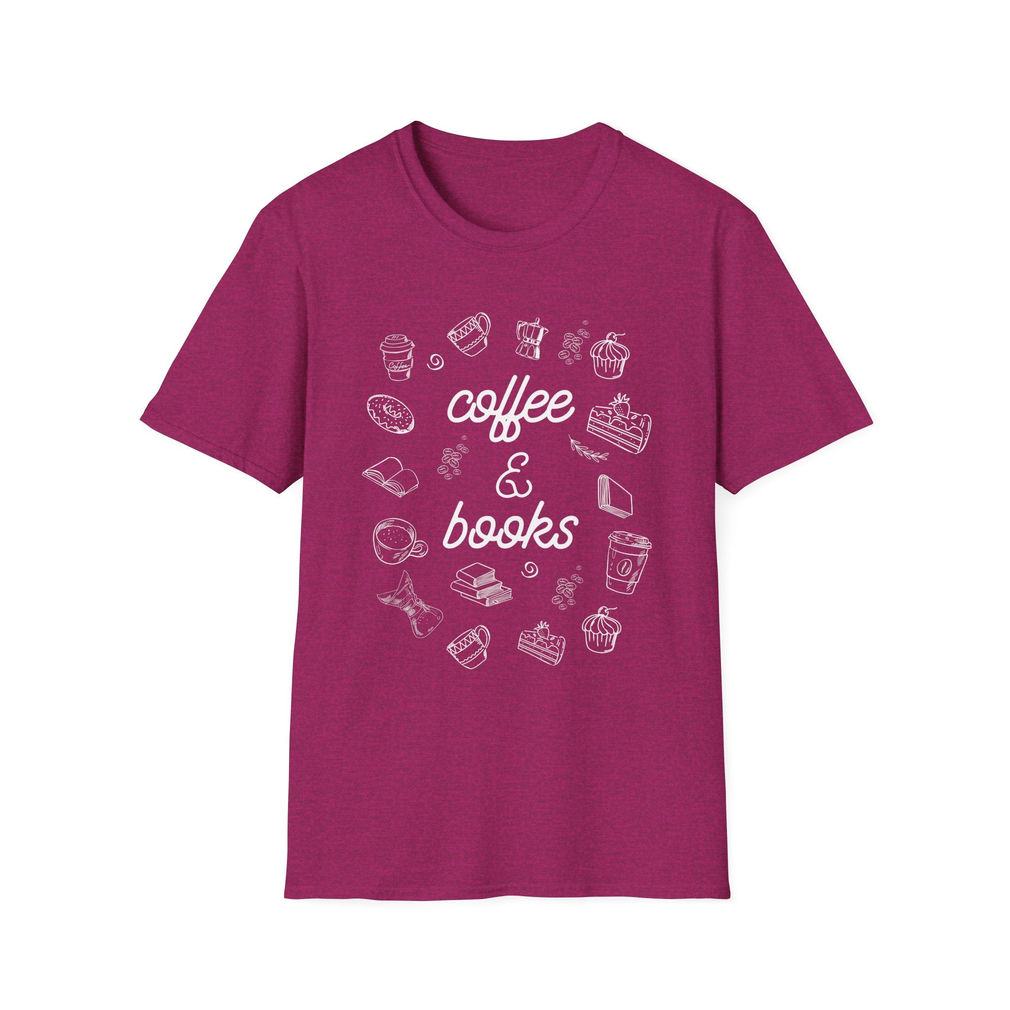 Coffee & Books Unisex Softstyle T-Shirt, Cute Coffee Lover Tee, Bookworm Gift Shirt, Cozy Reading Shirt, Literary Gift, Fun Graphic Tee