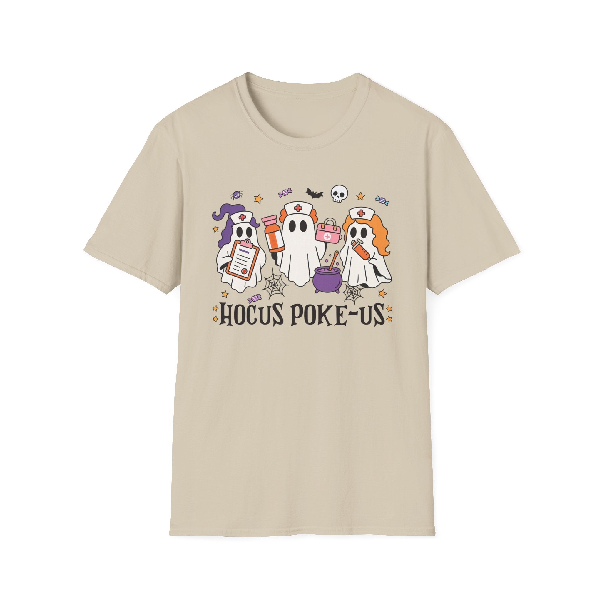 Hocus Poke-us Ghost T-Shirt, Unisex Softstyle Tee, Spooky Shirt for Fall Celebrations