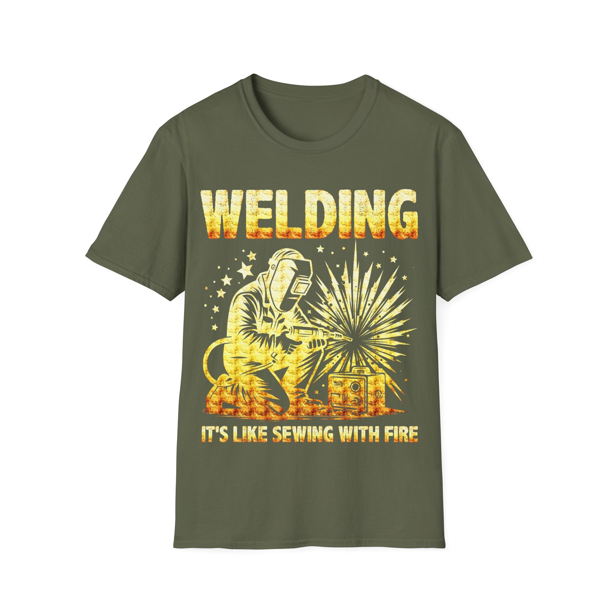 Welding T-Shirt - "It's Like Sewing with Fire" - Unisex Softstyle Tee for Welders and DIY Enthusiasts
