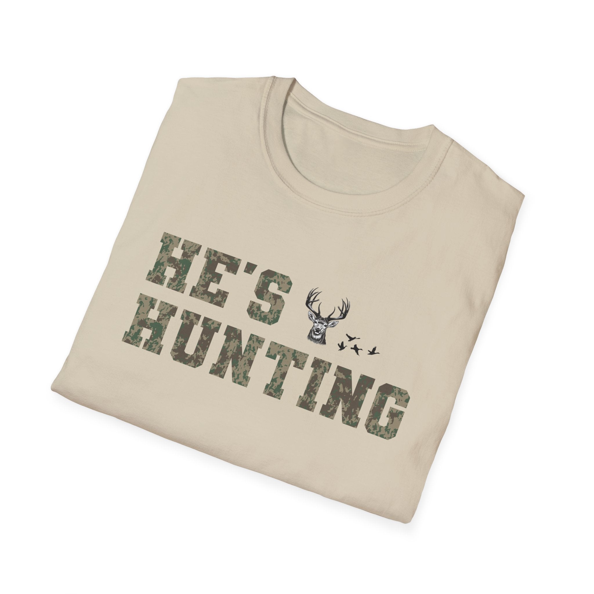 Men's Camo Print Hunting T-Shirt - He's Hunting