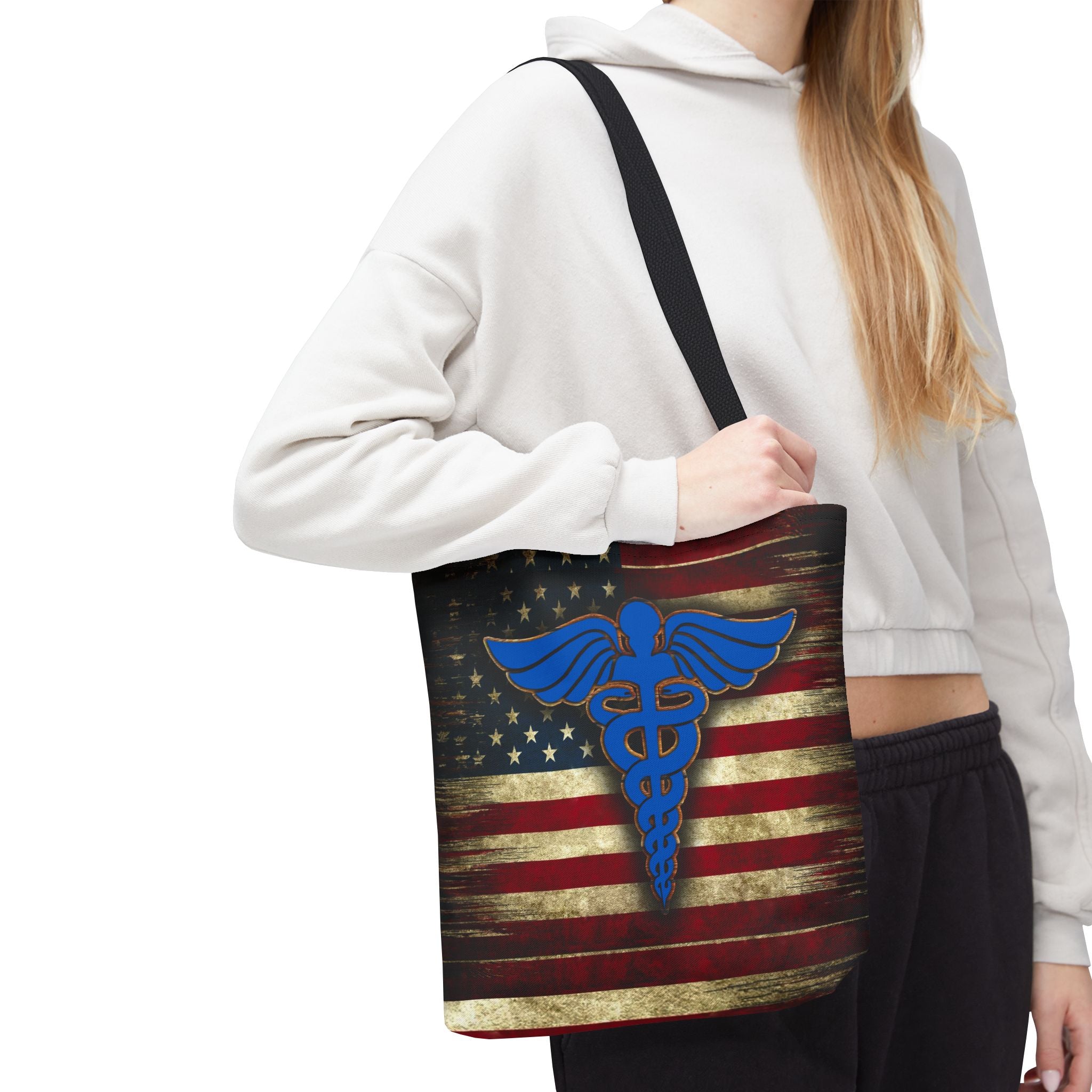 Medical Caduceus American Flag Tote Bag – Patriotic Nurse & Healthcare Worker Gift