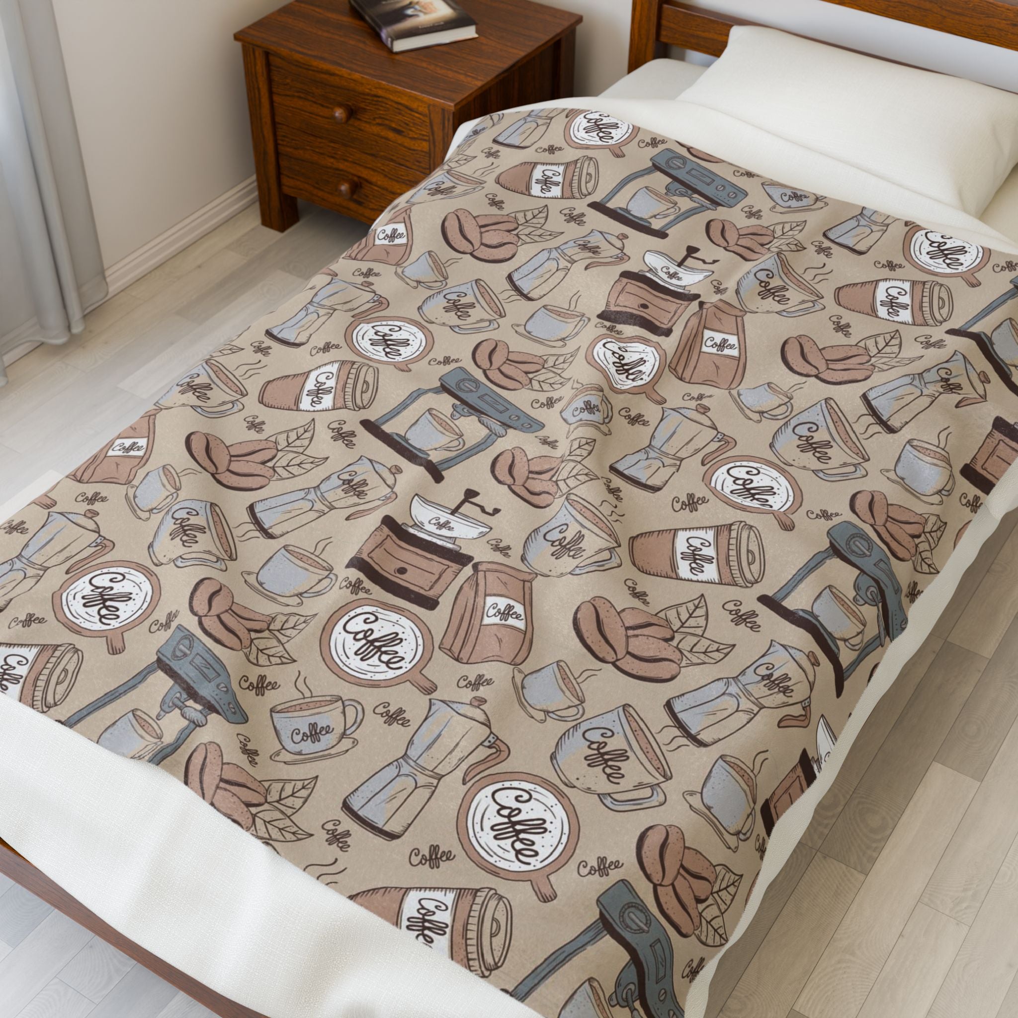 Cozy Coffee-Themed Velveteen Plush Blanket, Perfect for Coffee Lovers, Gift for Home Decor, Soft Throw for Fall, Warm Blanket for Relaxing