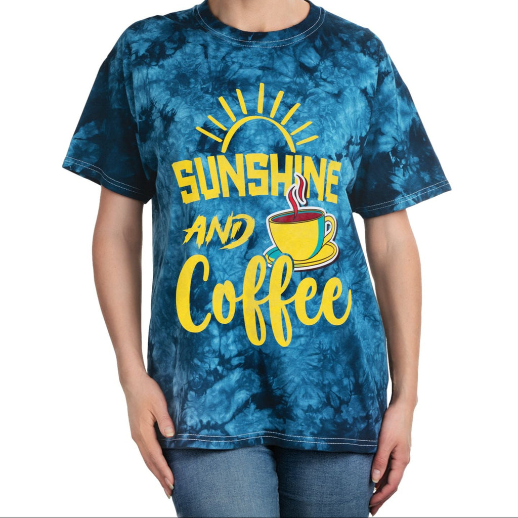 Sunshine and Coffee Tie-Dye Tee, Relaxed Summer Style, Perfect for Coffee Lovers, Gift for Birthdays, Beach Days, and Casual Outings