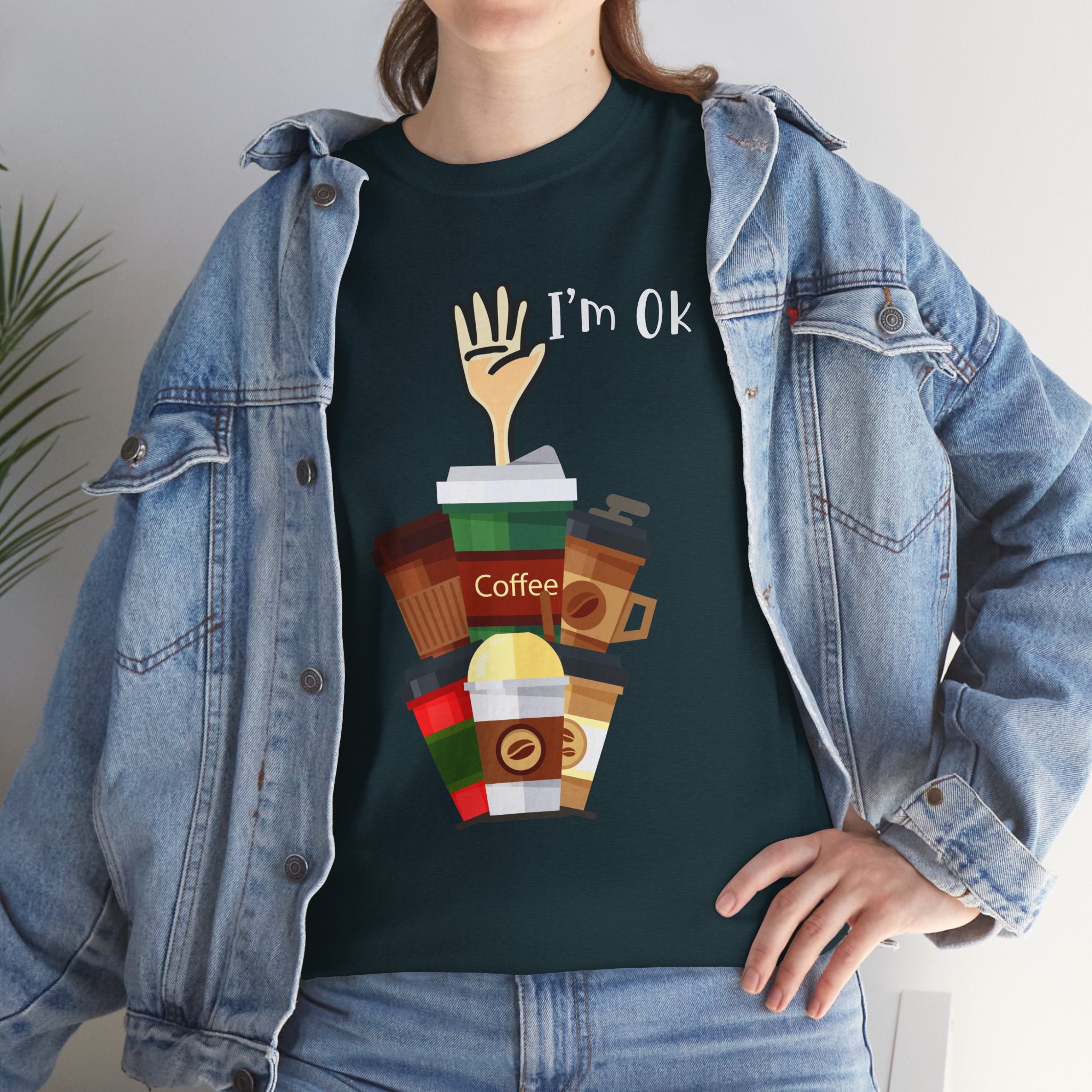 Coffee Lover Tee — "I'm Ok" Coffee Stack Graphic Shirt