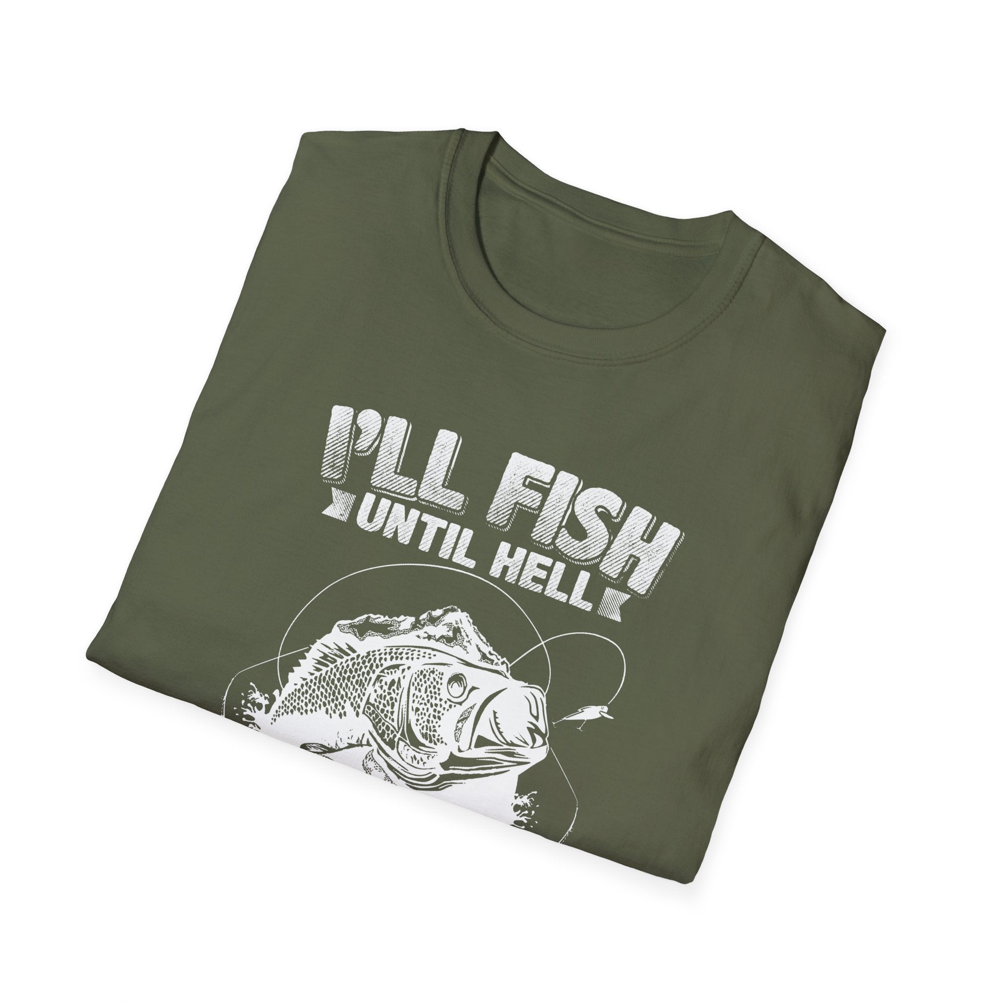 Unisex Fishing Humor T-Shirt - "I'll Fish Until Hell Freezes Over"