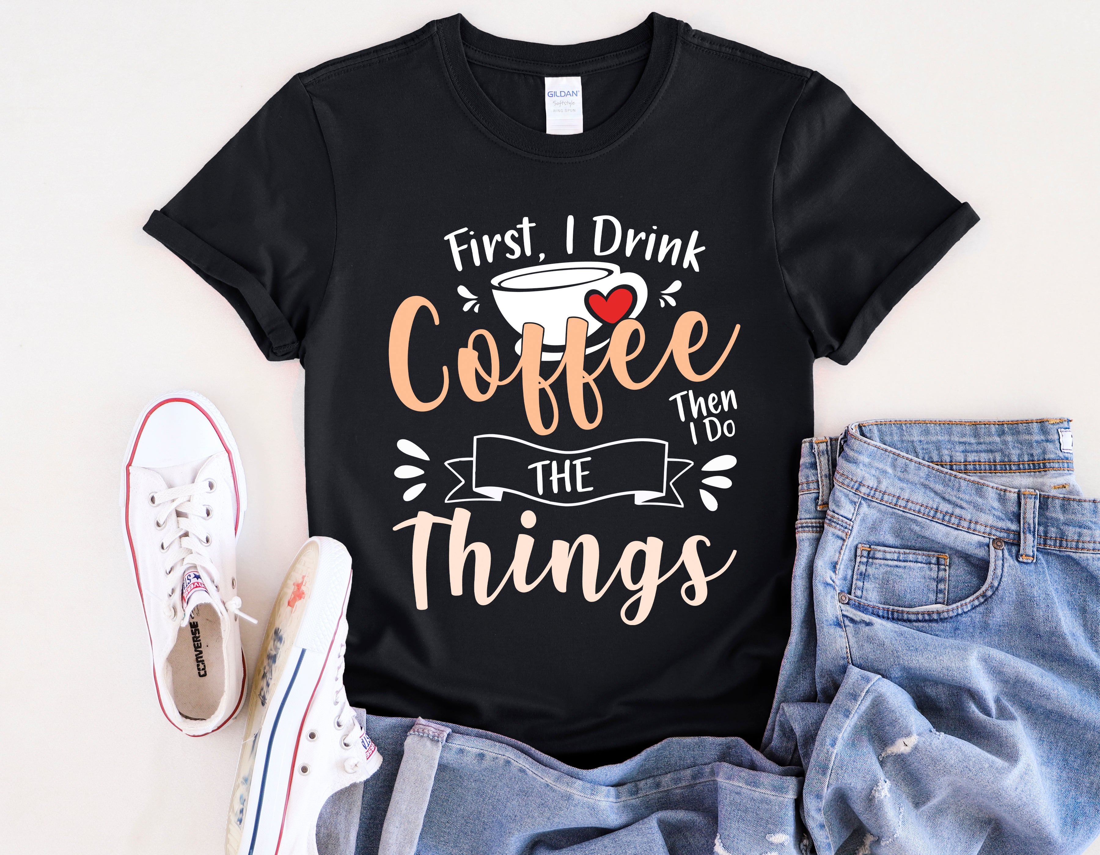 First I Drink Coffee Unisex Softstyle T-Shirt