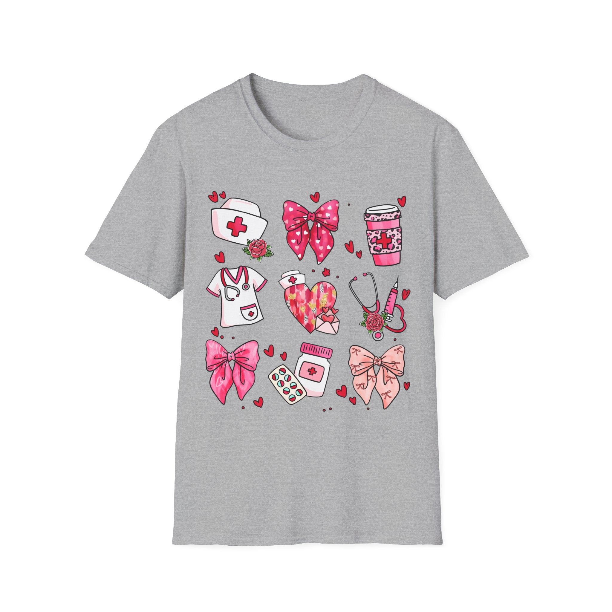 Nurse Love Unisex Softstyle T-Shirt - Heart & Bow Design for Healthcare Professionals