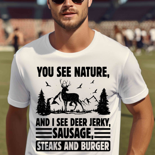 Nature and Jerky Lover's Unisex T-Shirt | Funny Outdoor Humor Tee, Gift for Hunters