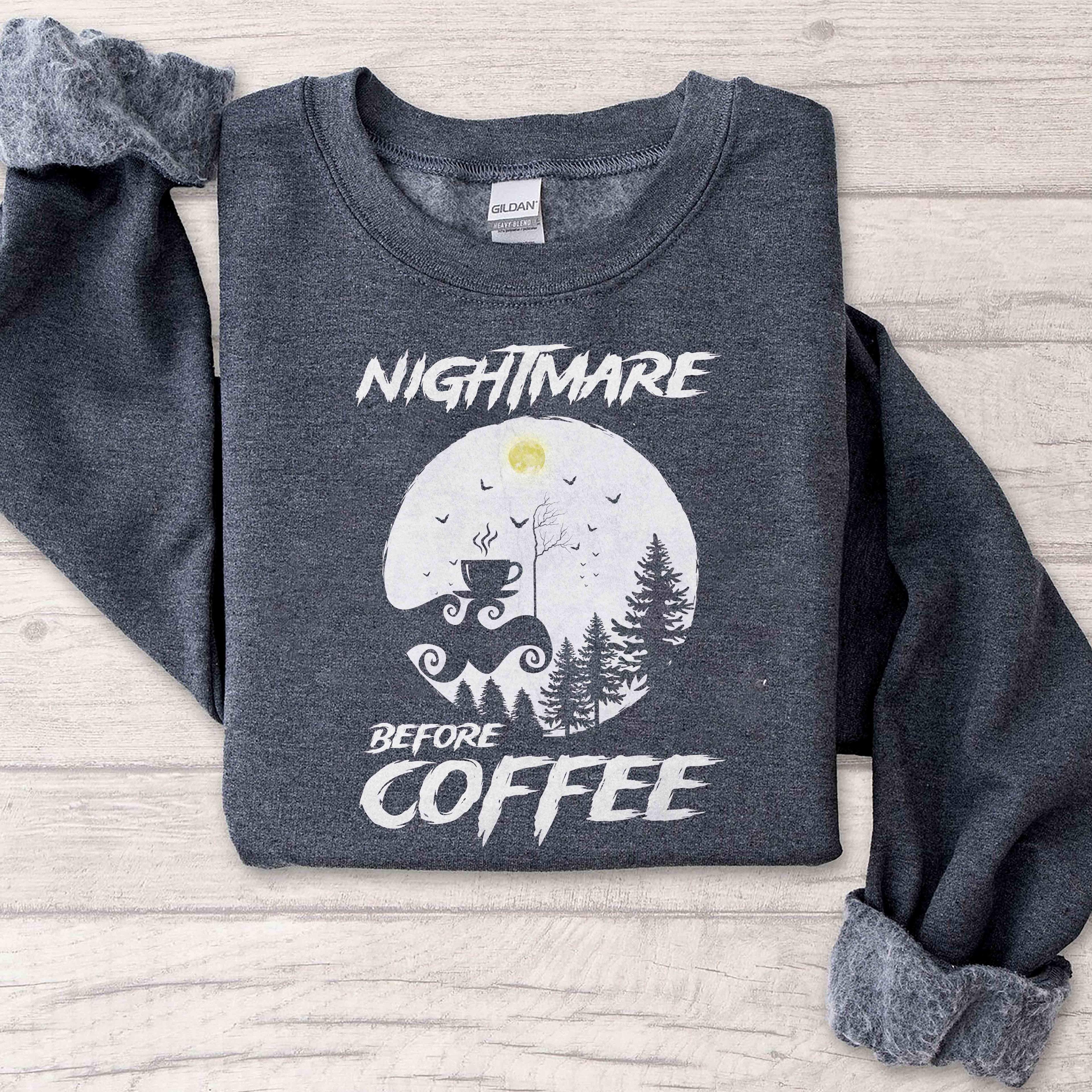 Nightmare Before Coffee Cozy Crewneck Sweatshirt - Perfect for Casual Outings, Gift Idea for Birthdays, Holidays, and Relaxing Days