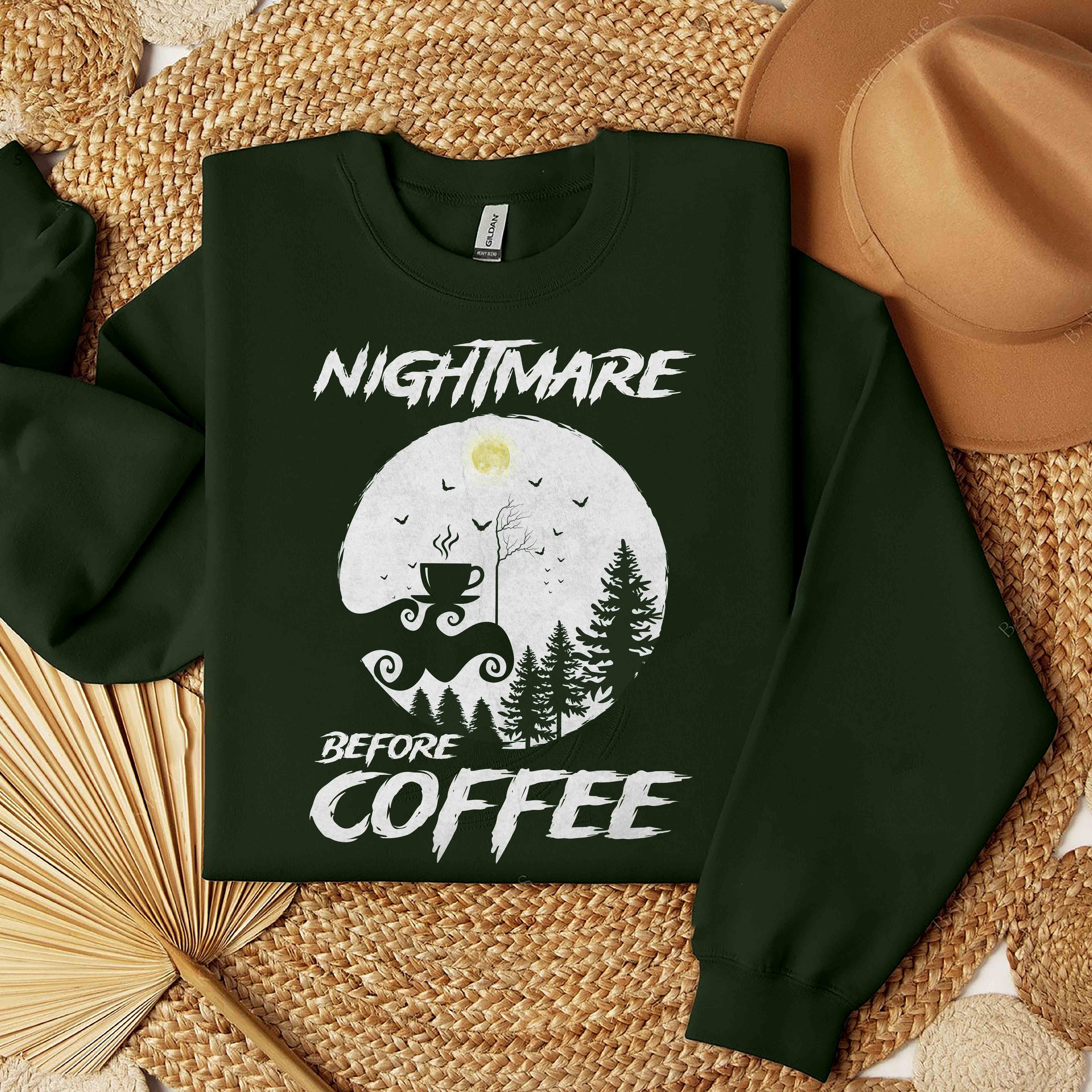Nightmare Before Coffee Cozy Crewneck Sweatshirt - Perfect for Casual Outings, Gift Idea for Birthdays, Holidays, and Relaxing Days