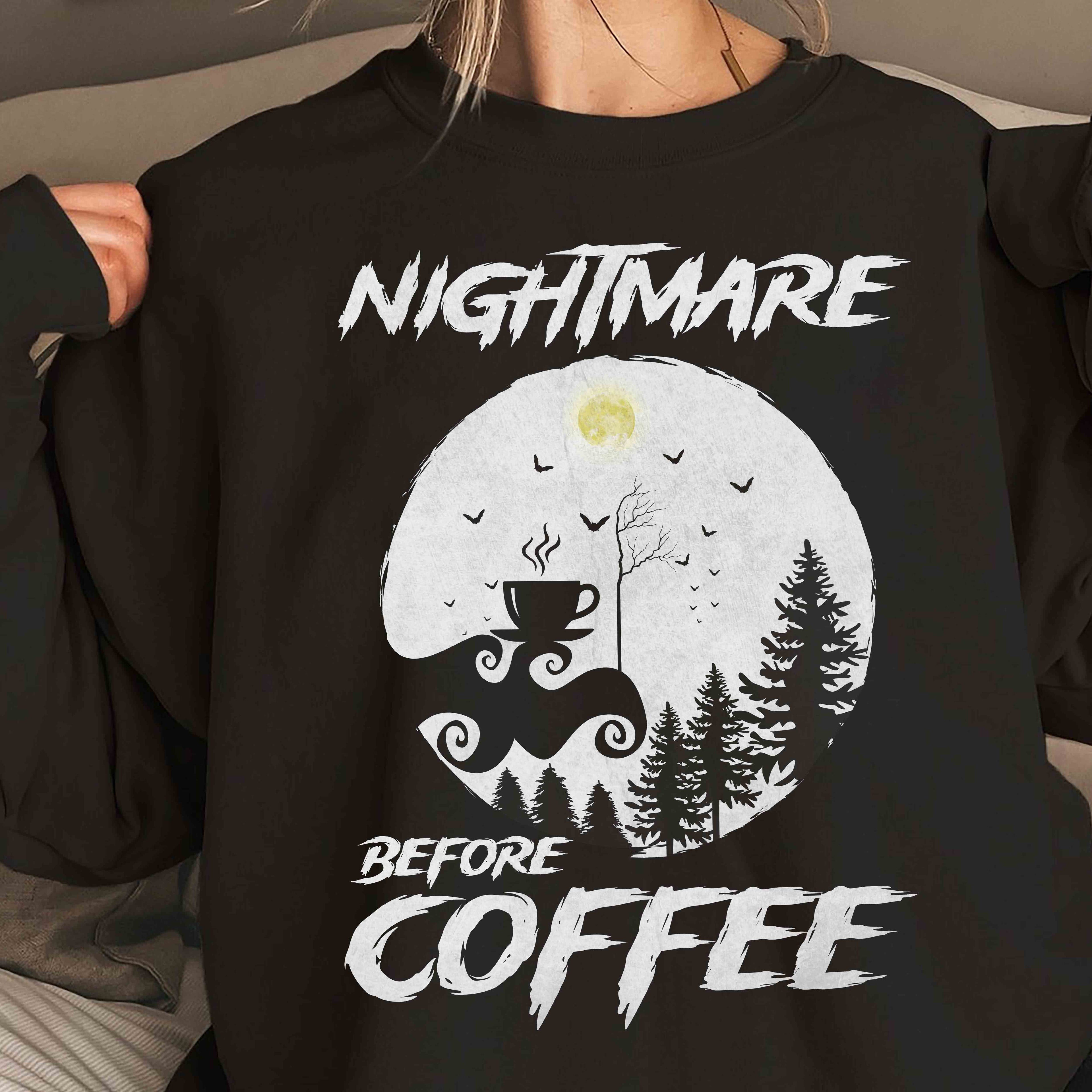 Nightmare Before Coffee Cozy Crewneck Sweatshirt - Perfect for Casual Outings, Gift Idea for Birthdays, Holidays, and Relaxing Days