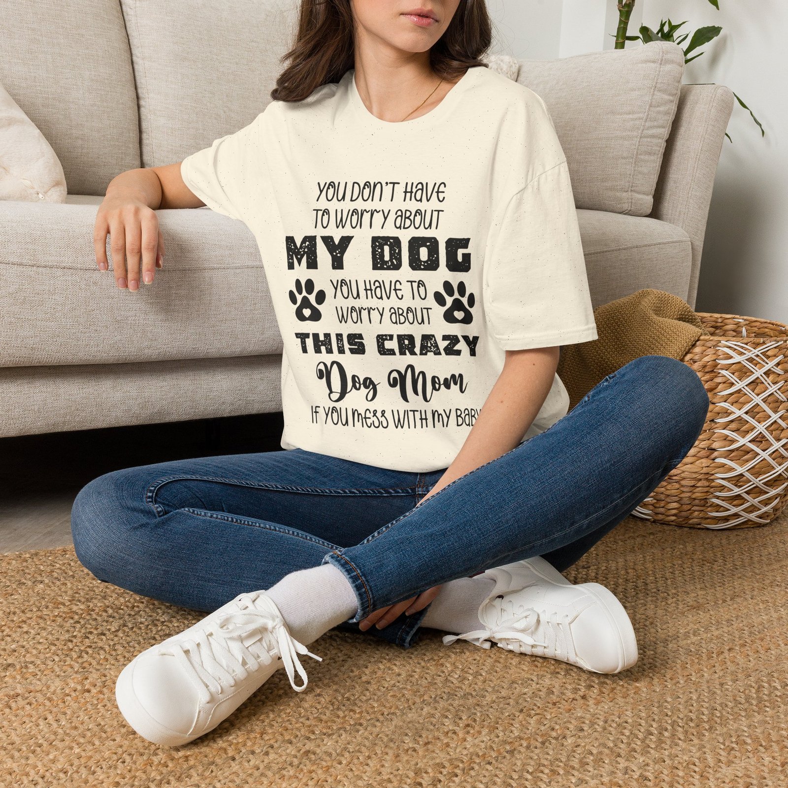 Dog Mom T-Shirt — "You Don't Have to Worry About My Dog" Paw Print Tee - Image 4