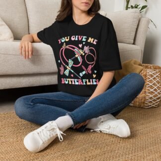 You Give Me Butterflies Nurse T-Shirt — Cute Pastel Heart & Butterfly Graphic Tee