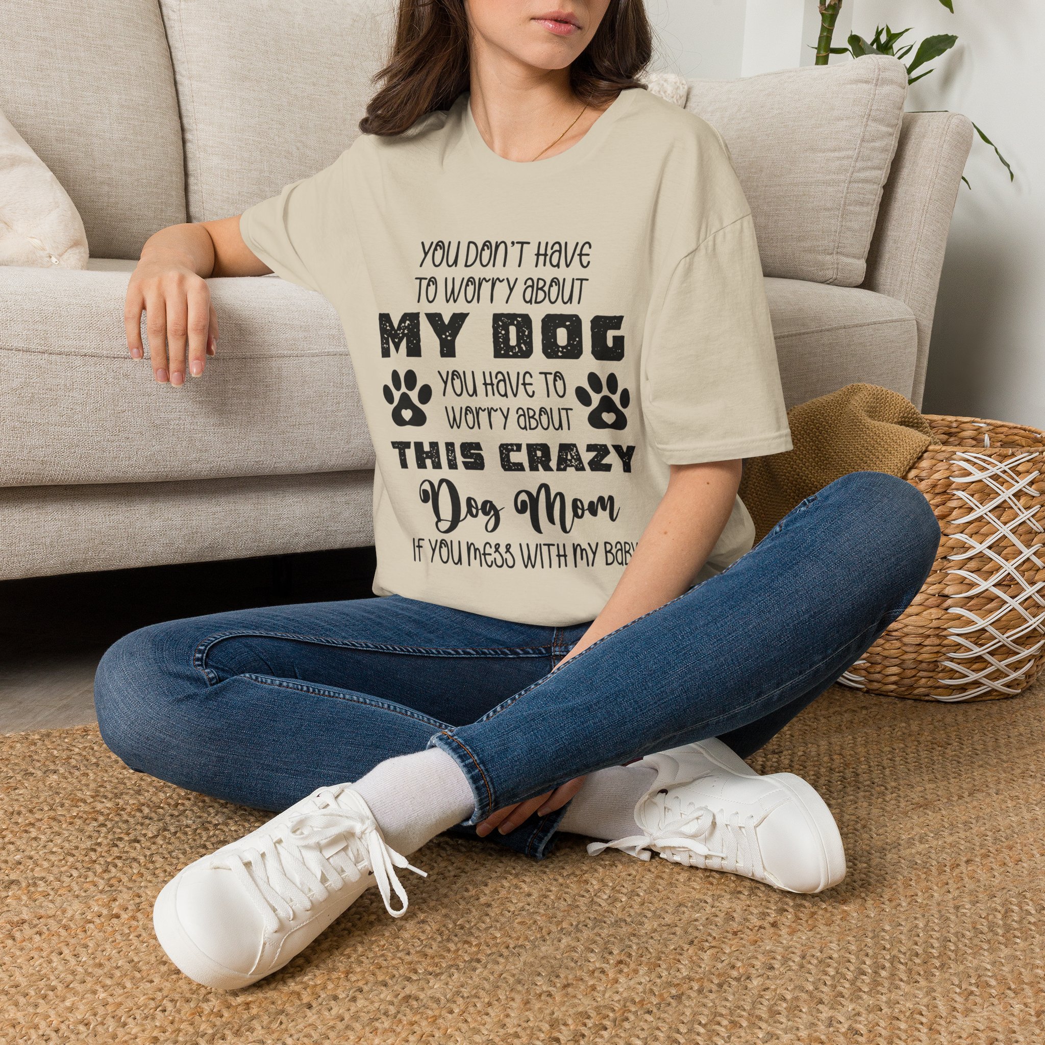 Dog Mom T-Shirt — "You Don't Have to Worry About My Dog" Paw Print Tee - Image 2
