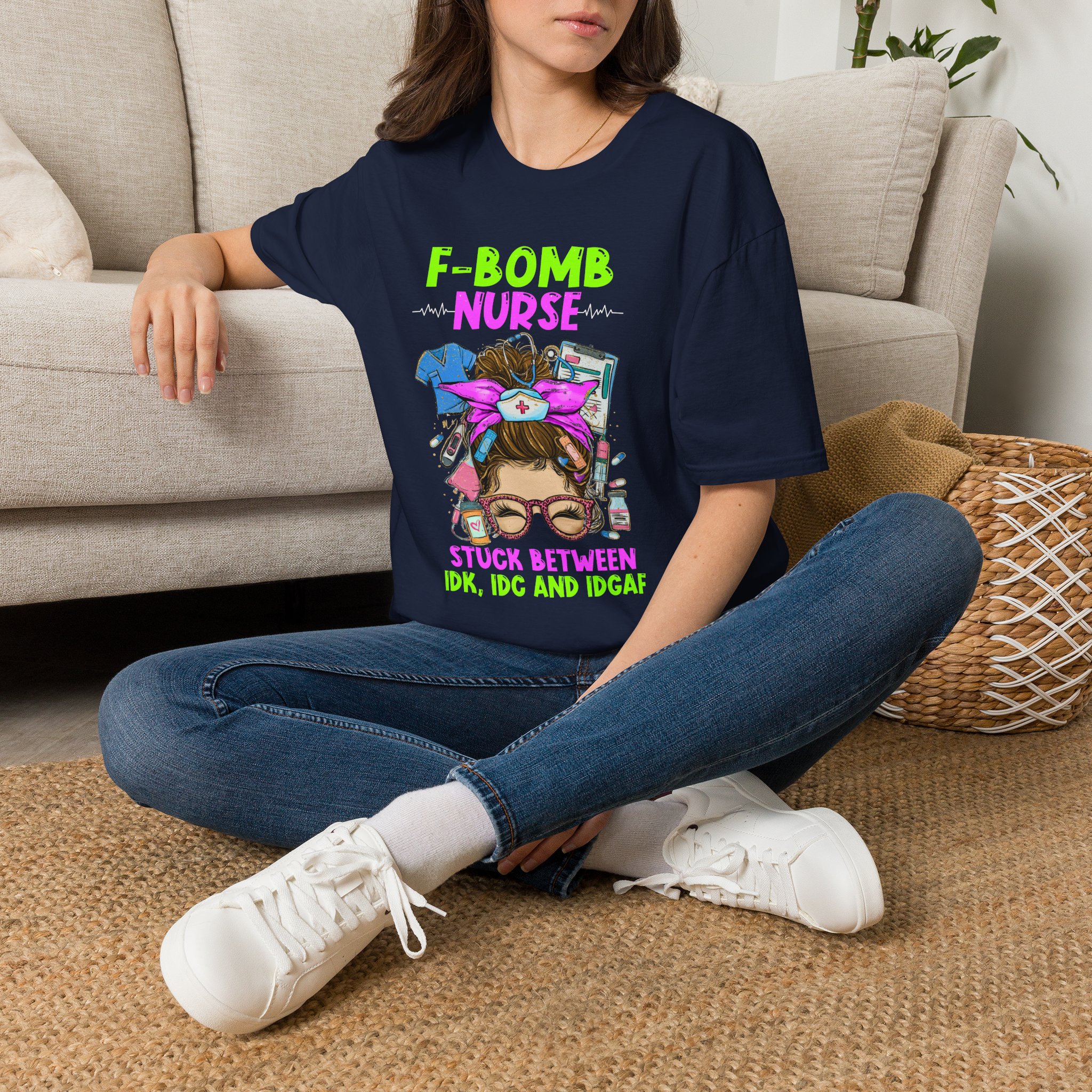 T-Shirt — "F-Bomb Nurse" Graphic Tee (Stuck Between IDK, IDC & IDGAF) - Image 3