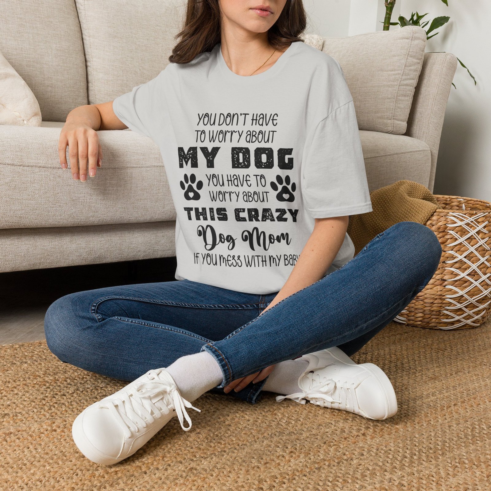 Dog Mom T-Shirt — "You Don't Have to Worry About My Dog" Paw Print Tee - Image 3