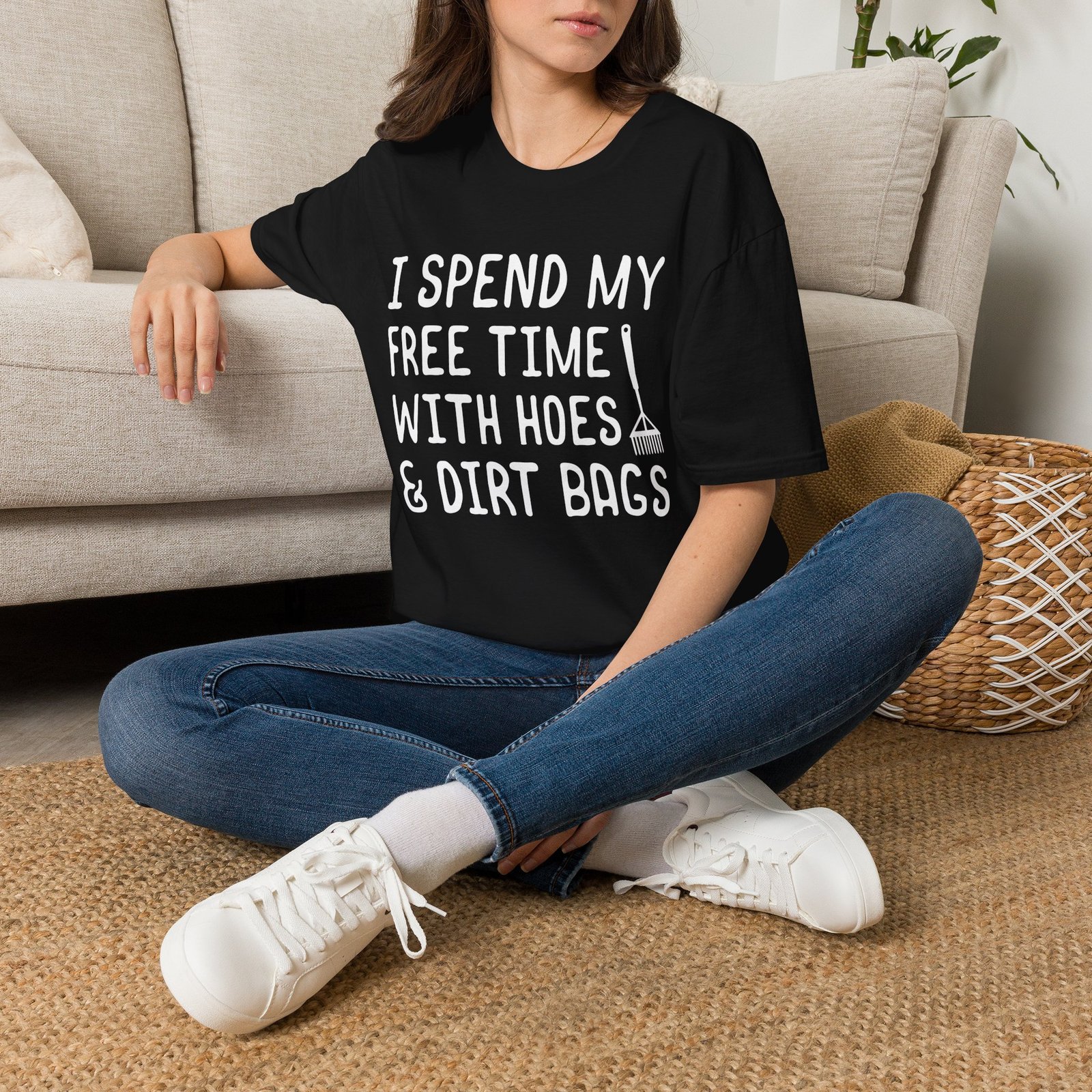 Gardening T-Shirt — "I Spend My Free Time With Hoes & Dirt Bags" Funny Garden Tee