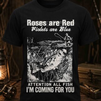 Fishing T-Shirt — "Roses are Red, Violets are Blue" Vintage Angler Tee (Attention All Fish I'm Coming For You)
